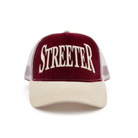 Gorra de béisbol de malla personalizada de calidad premium, de 5 paneles, bicolor, con logo bordado, gorra trucker de pana premium