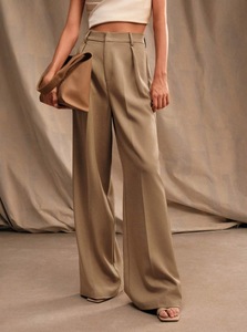 Pantalon long décontracté vintage amincissant pour femme en polyester, taille haute, coupe droite, taille élastique, jambe large, idéal pour l'été - Product Image 2