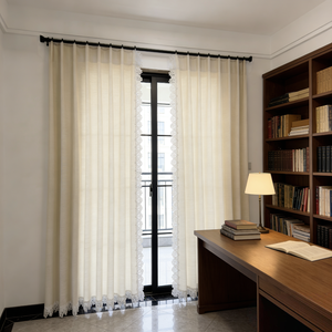 Rideaux longs beiges avec accents en dentelle, élégantes draperies à cordon, rideaux de <span class=keywords><strong>porte</strong></span> respirants <span class=keywords><strong>pour</strong></span> salon et balcon - Product Image 4