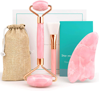 Ensemble de rouleaux de Jade et Gua Sha de haute qualité 100% Quartz Rose naturel-rouleau de massage du visage pour la peau, les yeux, le cou