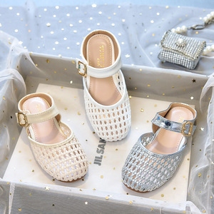 Sandales d'été à bout fermé de style français pour filles, respirantes, en cuir PU tissé, talon plat, antidérapantes, chaussures de plage pour les petites filles - Product Image 2