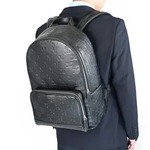 Business Style Custom Office Use Luxury PU Leather Embossed Logo Men Leather Backpack Bag