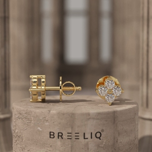 Boucles d'oreilles clous en or blanc 14 carats avec diamants en grappe trèfle, élégantes, quatre pierres, diamants taille ronde, bijoux fins, motif floral - Product Image 4