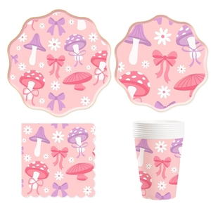 Juego de Vajilla para Fiesta DAMAI, Platos y Vasos de Papel con Diseño de Lazo de Hongo Rosa, Decoraciones para Cumpleaños de Niña - Product Image 2