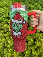 Gobelets isothermes en acier inoxydable de 40 oz, 36 couleurs, personnalisés avec des strass, pour Noël, avec poignée, pour café, avec motif Père Noël