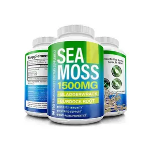 Cápsulas de musgo marinho orgânico em pó 60 para aumentar a saúde suplementos nutricionais vitaminas Plus Vegan sem enchimentos de marca própria