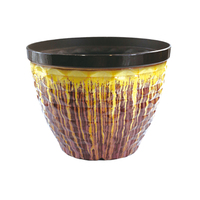 Pot Bunga Plastik PP Lapisan Glaze Coklat Kuning dengan Bingkai Hitam, Warna Dapat Disesuaikan, Ringan, Tahan Lama, Dilengkapi Lubang Drainase untuk Rumah
