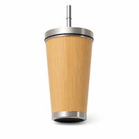 Gobelet de voyage en bambou avec couvercle métallique et paille, en acier inoxydable, pour cafés et programmes d'employés - Vente en gros, stock disponible