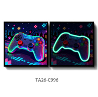 Tableau mural LED lumineux pour gamer, toile néon encadrée, double panneau, portrait de manette de jeu, décoration pour salle de jeux à domicile