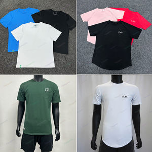 Sıkıştırma gömlek elastik pamuk Spandex düz eğitim sıkı donatılmış Tshirt özel kas Fitness salonu giyim erkek spor T Shirt - Product Image 4