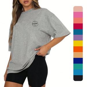 Camisetas estampadas de gran tamaño 180GSM de algodón suave de alta calidad bordadas de fábrica, camisetas grises de gran tamaño con hombros caídos para mujer - Product Image 1