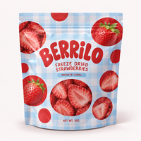 Sachet d'emballage personnalisé pour fraises lyophilisées avec fermeture éclair refermable, film haute barrière et marque privée