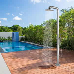 Grifo Mezclador <span class=keywords><strong>de</strong></span> Ducha Moderno <span class=keywords><strong>de</strong></span> Acero Inoxidable para Exteriores, <span class=keywords><strong>con</strong></span> Soporte <span class=keywords><strong>de</strong></span> <span class=keywords><strong>Pie</strong></span>, Acabado Dorado Cepillado y Cromado, para <span class=keywords><strong>Apartamentos</strong></span> <span class=keywords><strong>de</strong></span> <span class=keywords><strong>Playa</strong></span> - Product Image 1