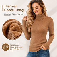 Pull à col roulé thermique doublé polaire pour femme, coupe ajustée en maille côtelée, haut de base chaud pour l'hiver, OEM/ODM