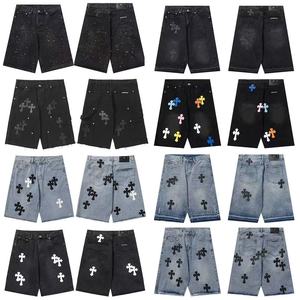 Pantaloncini da Uomo Trendy in <span class=keywords><strong>Pelle</strong></span> con Ricamo a Croce, Lusso Leggero, Vestibilità Ampia e Versatile, Gamba Dritta, Lunghezza al Ginocchio - Product Image 1