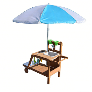 Juego de cocina de madera maciza para jugar en el patio trasero con fregadero, almacenamiento y sombrilla desmontable, regalo para niños - Product Image 1