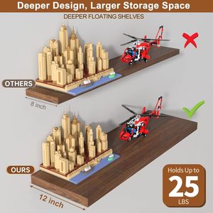 Étagères flottantes en bois d'ingénierie modernes Landmok, lot de <span class=keywords><strong>3</strong></span>, sans perçage, salon, cuisine, 48 pouces de largeur x 12 pouces de profondeur x 1,<span class=keywords><strong>2</strong></span> pouces de hauteur - Product Image 3
