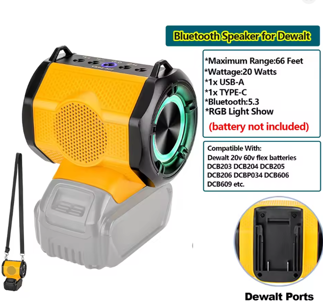 QIYUN Cordless 30W for Speaker RGB IPX9 Waterproof BT 5.1 Touch Control for Jobsites Home Parties Small Size Battery