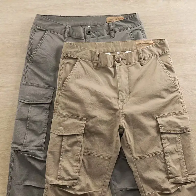 Calças táticas elásticas para homens, calças cargo retas com vários bolsos para uso casual e ao ar livre