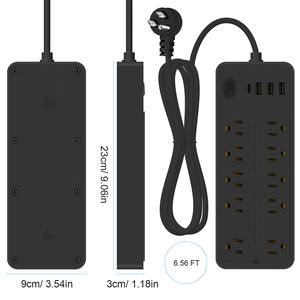Pabrik langsung pelindung gelombang steker datar dengan 10 outlet 3 port USB 1 Tipe C 1250W kabel ekstensi Strip daya untuk rumah kantor - Product Image 3