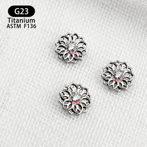 <b>Titanium</b> Flower <b>Stud</b> Earrings F136 8mm Inlaid Zircon Cartilage Piercing Jewelry G23 - Product Image 3