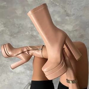 Nuovi Stivali Donna Autunno Inverno 2023 Versatili con Tacco Alto, Plateau Impermeabile da 15CM, Tacco Largo e Stivaletti <span class=keywords><strong>Nude</strong></span> con Tacco Alto - Product Image 3