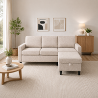 Canapé d'angle convertible moderne 3 places en tissu avec chaise longue réversible et ottoman de rangement pour salon