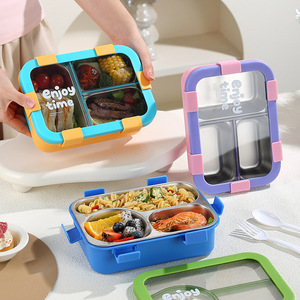 Enjoy Time Stainless Steel <b>Lunch</b> <b>Box</b> 3 Compartment Leak Proof With Cutlery For Student Office Use - Product Image 1