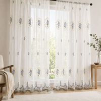 COSENNATUR Cortinas Transparentes Bordadas con Medallón Floral Ovalado Azul, Panel de Voile Botánico con Bolsillo para Barra, Venta al por Mayor OEM ODM