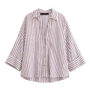 Nouvelle Collection Printemps 2025 Femme : Blouse Formelle Rayée à Col Revers et Boutons, Manches Larges et Longues, Confortable et Respirante, Style Simple - Product Image 3