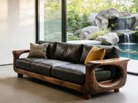 Nuevo Sofá Tradicional Minimalista Estilo 2026 Hecho de Madera Sólida de Nogal Americano, Estilo Italiano, Disposición Recta para Sala de Estar