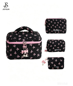 YOUSUN Trousse de Maquillage Grande Capacité pour Femme, Sac à Main Portable avec Fermeture Éclair, Sac Cosmétique Écologique en Polyester à Motif Nœud - Product Image 1