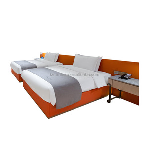 Fournisseur de meubles pour chambres d'hôtel 3 étoiles, sur mesure, lit plateforme en bois MDF simple ou double avec tête de lit et tables de chevet - Product Image 4