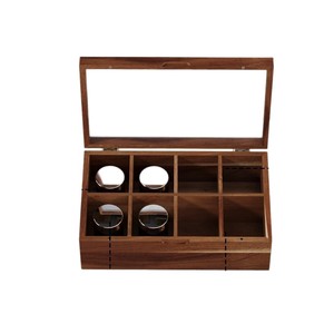 Wooden <b>Tea</b> Bag <b>Box</b> With Transparent Lid Rectangle Desktop Storage Solid Wood Multi Compartment Organizer For Coffee Or <b>Tea</b> - Product Image 2