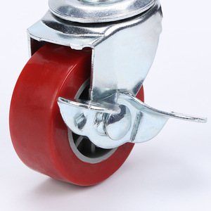 Polyurethane Caster Wheels 1.5 Inch Swivel With Brake Red Wheel Ball Bearing For Furniture Industrial Use - Product Image 2