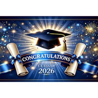 Bannière de décoration personnalisable pour la fête de remise des diplômes, toile de fond bleue et dorée pour la photographie de la promotion 2026, idéale pour l'école et le collège