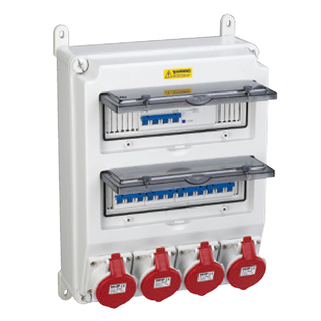 Waterproof IP44 Outdoor Distribution Socket Box with Wall Mounted 400V 63A 4x 16A 5P Output RCD and MCB Protection