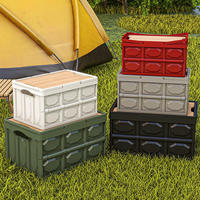 Boîte de rangement pliable en plastique pour le camping en plein air, adaptée aux aliments, avec couvercle en bois, sac portable multifonctionnel pour les vêtements