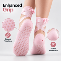 Chaussettes de yoga et de Pilates en coton antidérapantes à semelle intégrale avec logo personnalisé, ruban enveloppant et attaches, vente en gros OEM, faible MOQ