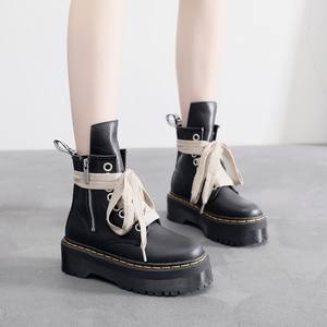 מגפי קרסול 8-חור מגפיים לנשים ולנשים צד zippers lychee pattered אמיתי עור ארוך לשון - Product Image 5