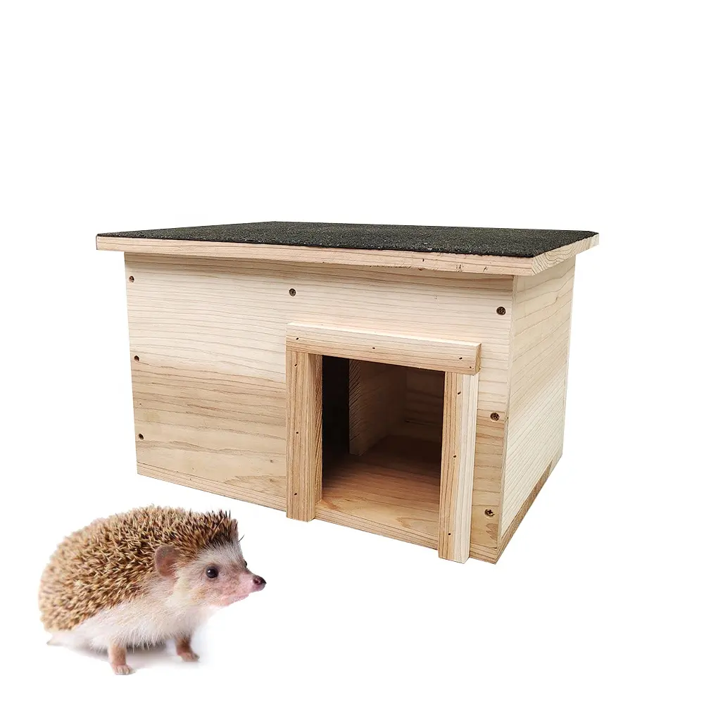 Casa de erizo de madera de abeto Natural para perros y gatos, refugio de jaula de erizo resistente al agua con suelo y techo