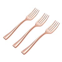 24-delige gouden en roségouden elektrolytisch vergulde wegwerpset van plastic lepels en vorken voor pudding, dessert en fruit