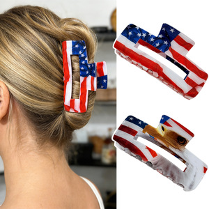 Pinces à cheveux grandes en forme de drapeau américain du 4 juillet, 10,3 cm, imprimé aigle patriotique, pinces requin, accessoires pour cheveux pour la fête de l'Indépendance - Product Image 1