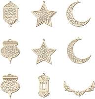 Ornements en bois faits à la main sur le thème de l'Aïd Ramadan, design lune et étoile, gravure laser disponible pour la décoration suspendue à la maison