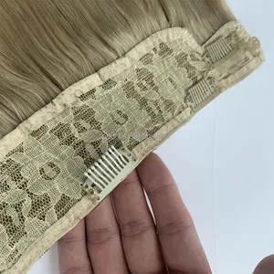 Extension de cheveux de couleur unie résistante à la chaleur V Offre Spéciale clair Halo Clip dans les cheveux sac en PVC droit Extensions de cheveux humains russes