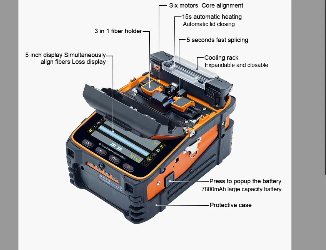 AI9 fusão máquina de fibra óptica splicing máquina FTTH fibra óptica Fusion Splicer fibra óptica splicer equipamentos ai 9