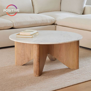 Table basse ronde en marbre haut de gamme salon minimaliste moderne petite maison Table en bois massif Basse Salon - Product Image 1
