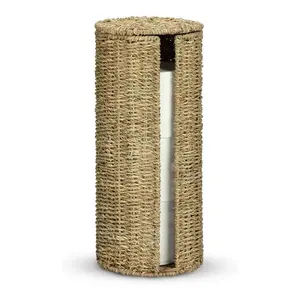Cheapest Stand Toilet Paper Storage with Lid Spare Extra 3 Rolls of Toilet Tissue Holder Free Standing Seagrass
