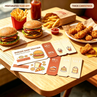 Carnets de coupons personnalisés multi-volets pour promotions de restaurants de burgers, blocs de bons perforés détachables avec logo personnalisé sur papier couché