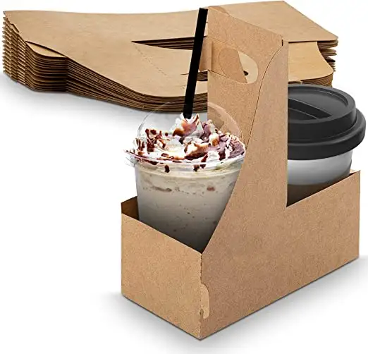 Özelleştirilmiş götürmek için kolu ile sıcak satış kağıt bardak taşıyıcı çay kraft ambalaj kullan at kahve kağıt bardak tutucu
